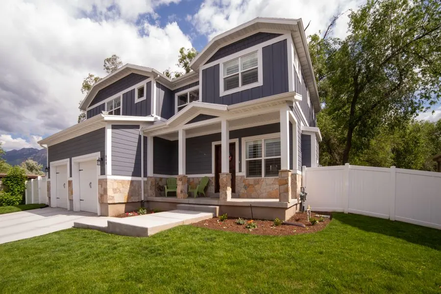 Austin-style suburban home with a coordinated exterior paint palette