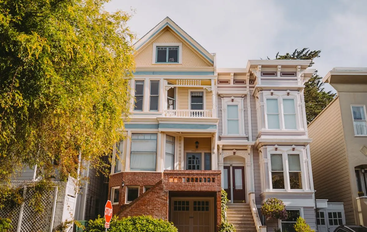 Residential exterior in clear weather suitable for house painting
