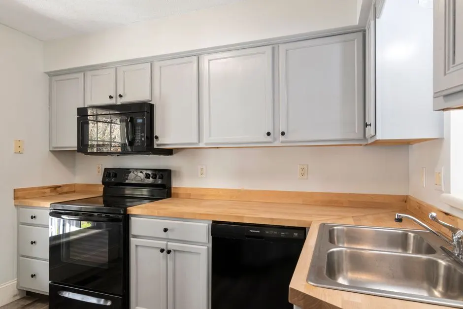 Kitchen cabinets after painting with a clean finished look