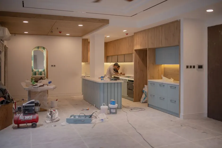 Kitchen cabinet painting project during renovation