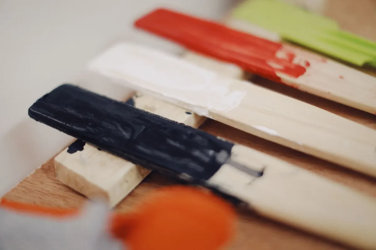 Paint color samples on sticks for choosing exterior house colors