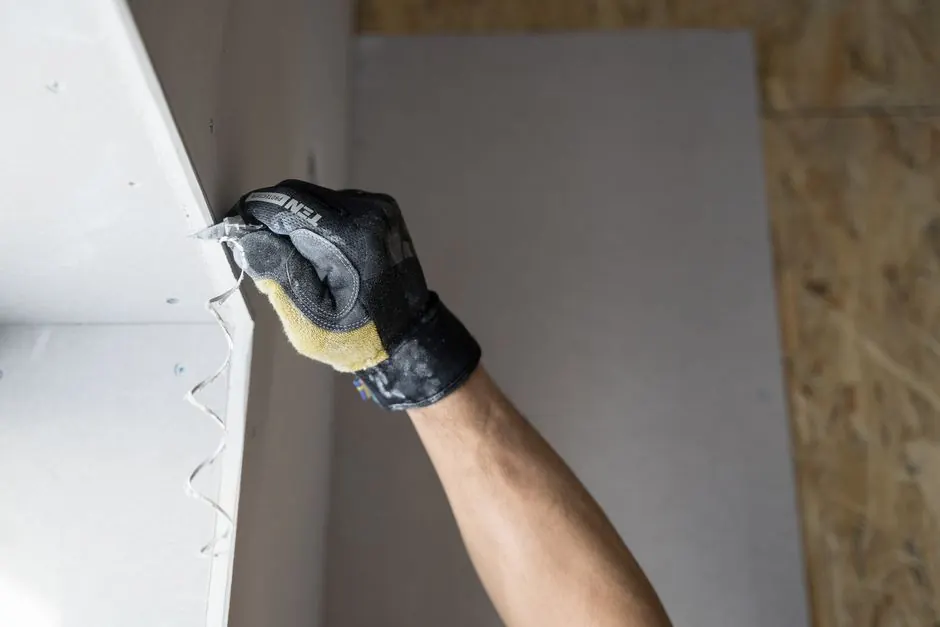 Close-up drywall patch repair detail before finishing