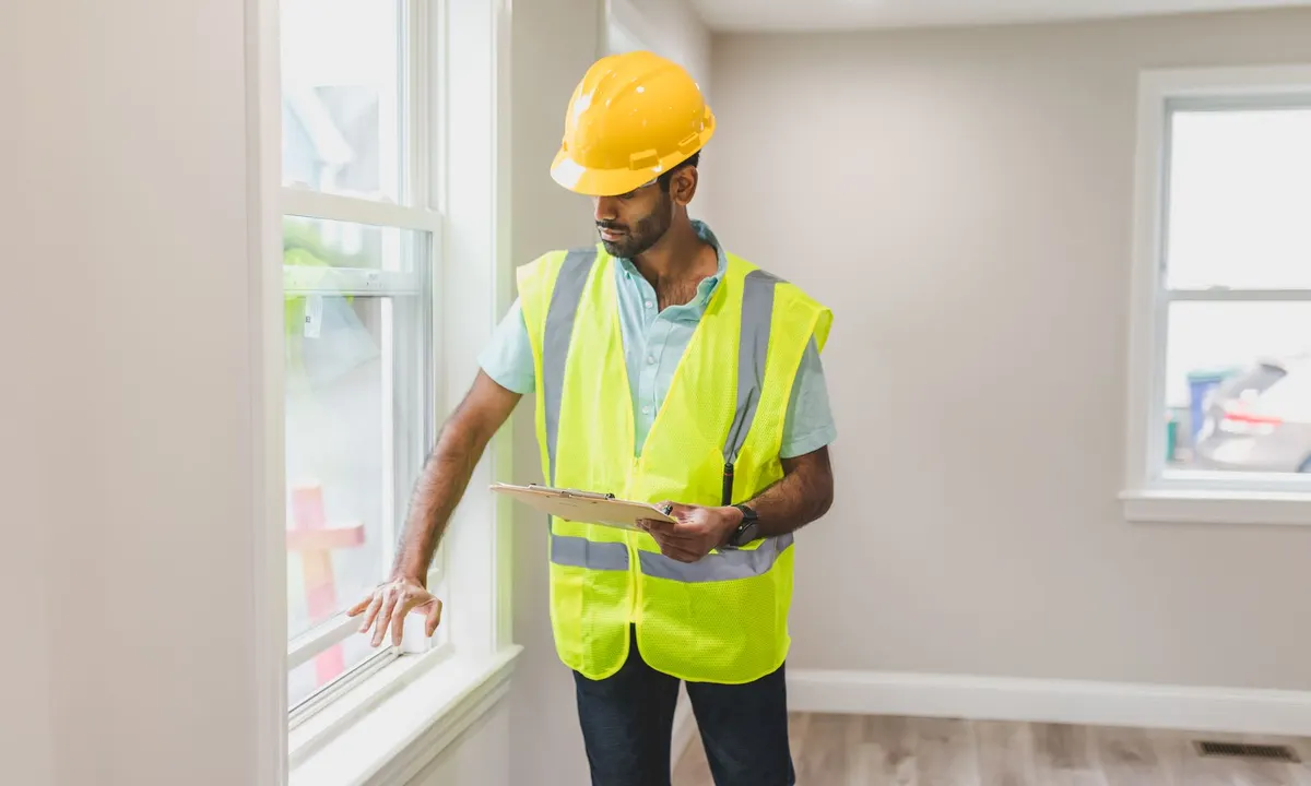 Painting contractor inspecting home details before a painting estimate