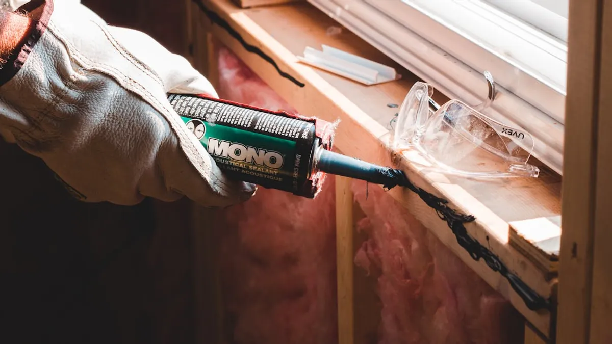 Exterior-grade sealant being applied during window preparation