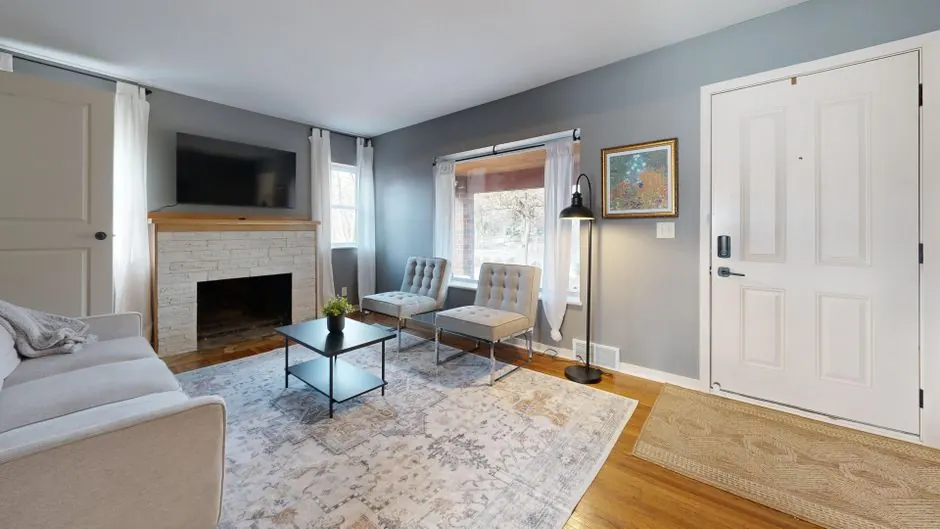 Interior room with neutral wall color and polished finish