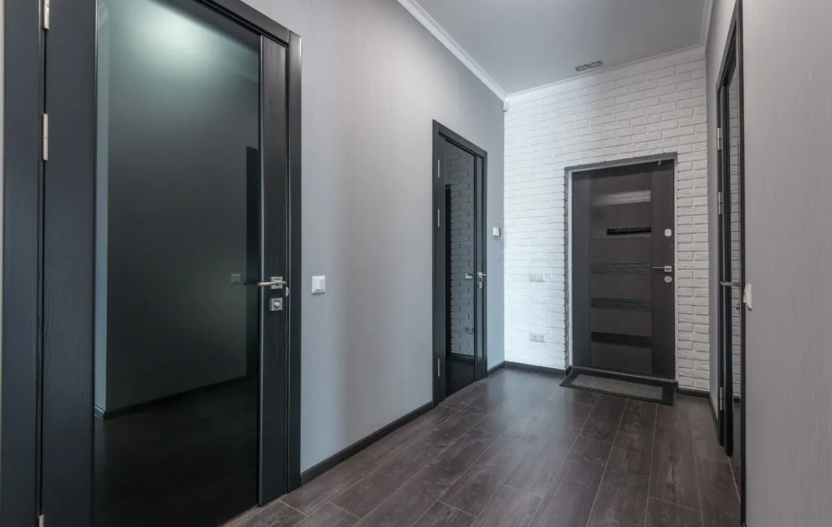 Modern black interior doors with clean painted trim
