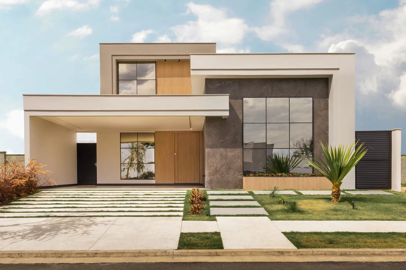 Finished contemporary new-build exterior with clean coating lines and modern materials