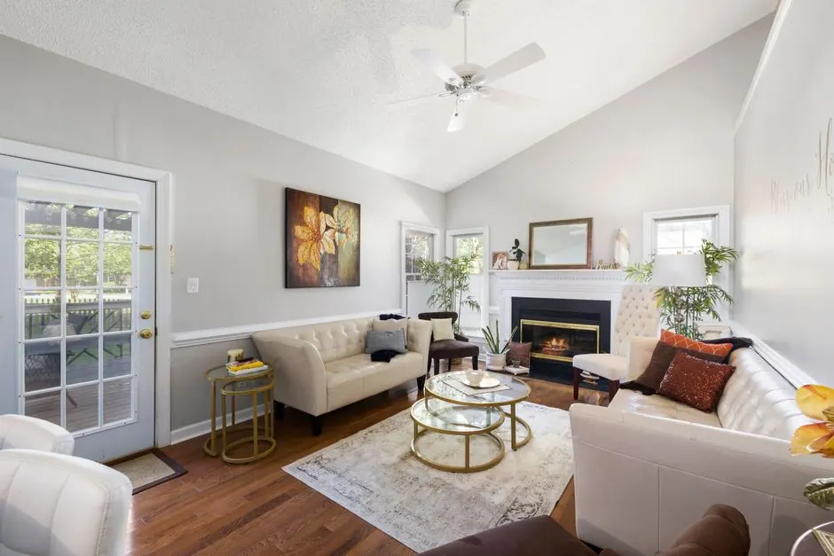 Fresh neutral living room staged for selling a house in Austin