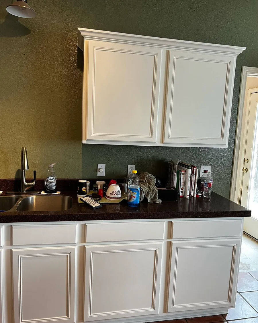 Detailed white cabinet finish after painting by New Life Painting