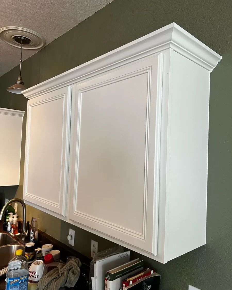 Smooth painted cabinet doors after New Life Painting cabinet refinishing