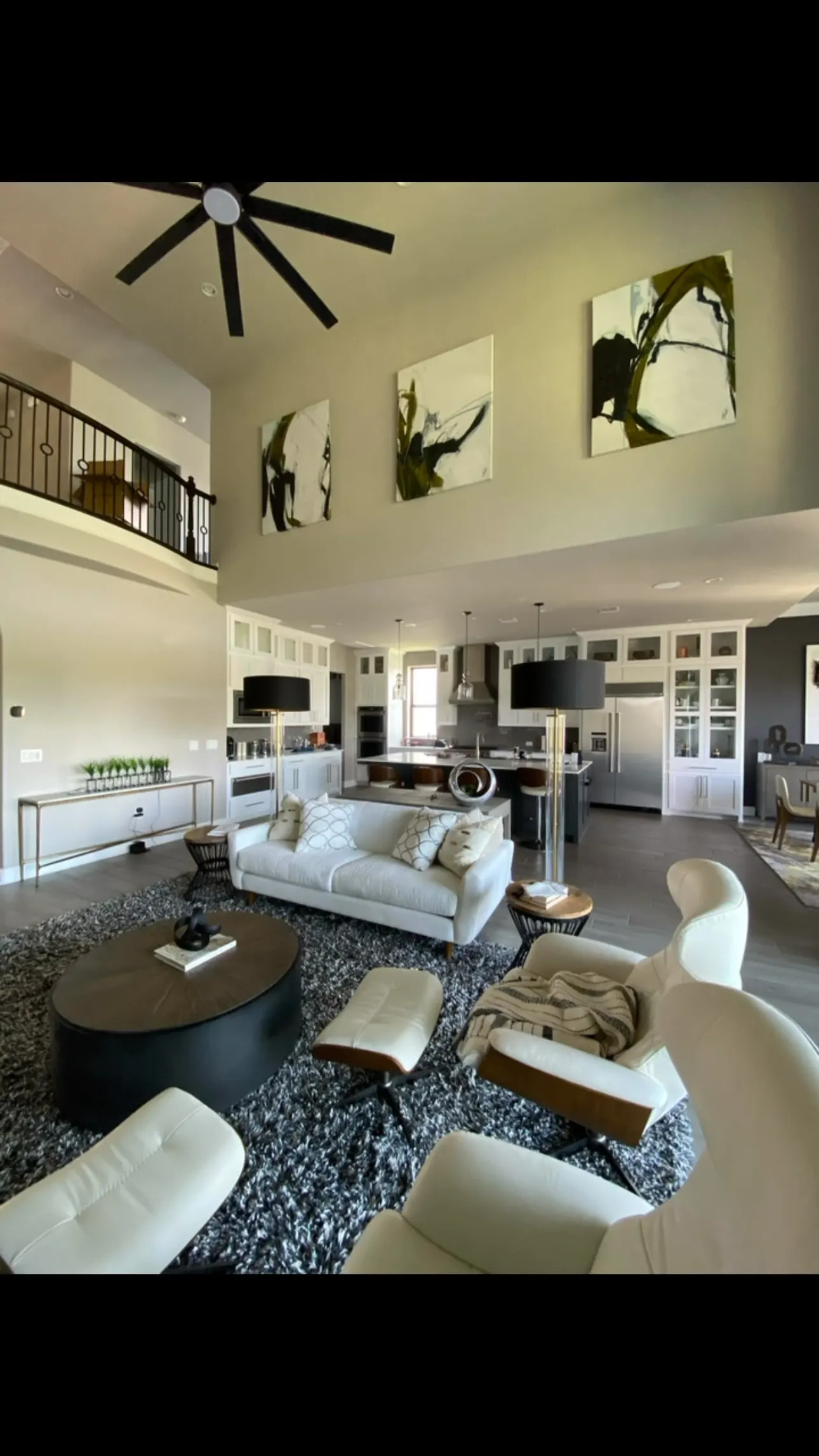 Finished double-height living area painted by New Life Painting in an Austin-area home